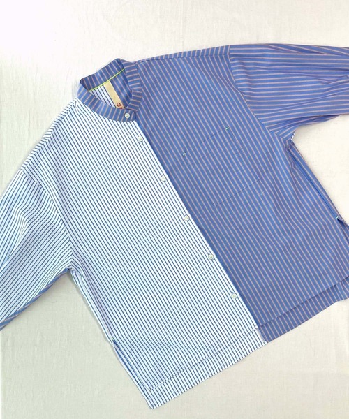 Q（キュー）の「ミックスストライプシャツ（シャツ/ブラウス・レディース・グレイッシュブルー/ブルー系・MEDIUM）」の7枚目の写真