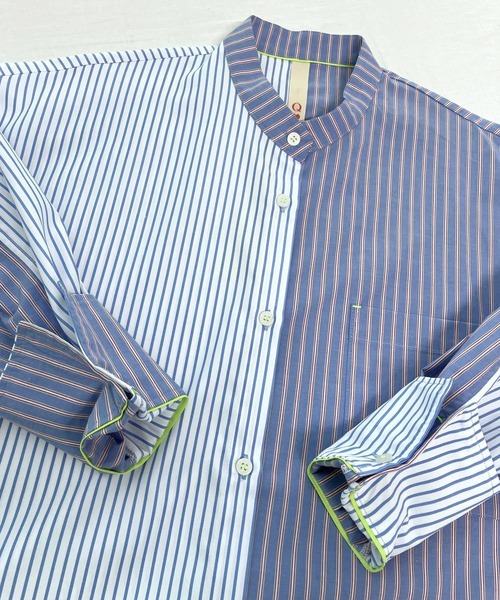 Q（キュー）の「ミックスストライプシャツ（シャツ/ブラウス・レディース・グレイッシュブルー/ブルー系・MEDIUM）」の9枚目の写真