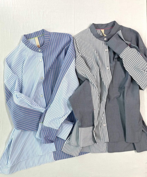 Q（キュー）の「ミックスストライプシャツ（シャツ/ブラウス・レディース・グレイッシュブルー/ブルー系・MEDIUM）」の6枚目の写真