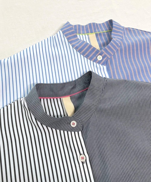 Q（キュー）の「ミックスストライプシャツ（シャツ/ブラウス・レディース・グレイッシュブルー/ブルー系・MEDIUM）」の10枚目の写真