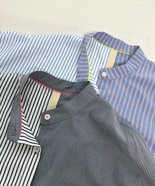 Q（キュー）の「ミックスストライプシャツ（シャツ/ブラウス・レディース・グレイッシュブルー/ブルー系・MEDIUM）」の11枚目の写真