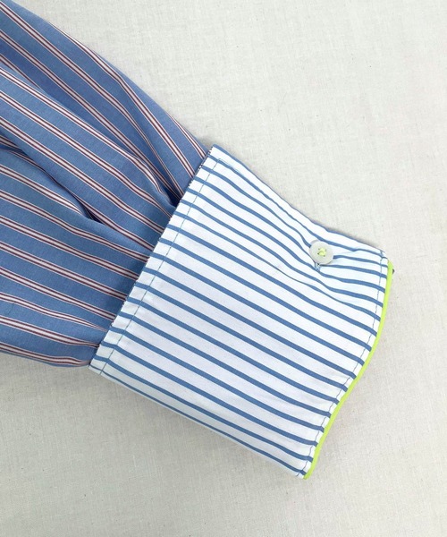 Q（キュー）の「ミックスストライプシャツ（シャツ/ブラウス・レディース・グレイッシュブルー/ブルー系・MEDIUM）」の16枚目の写真