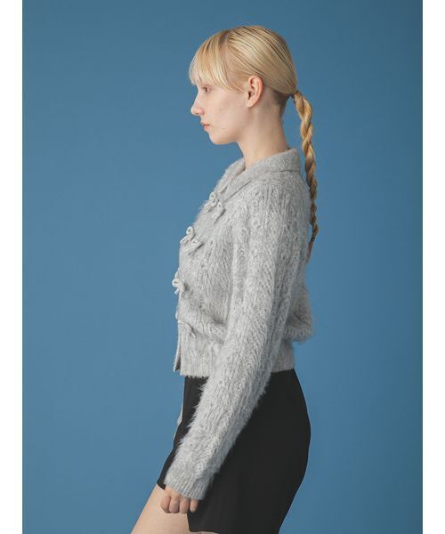 FURFUR(ファーファー)の「リボンデザインアランポロニットトップス(ニット/セーター・レディース・グレー/ホワイト・F)」の6枚目の写真