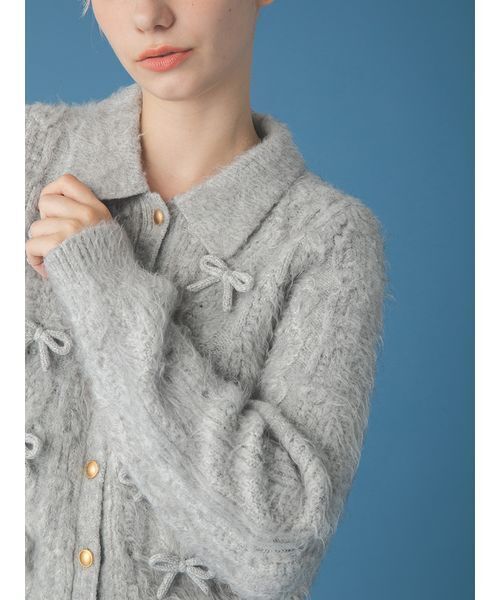 FURFUR(ファーファー)の「リボンデザインアランポロニットトップス(ニット/セーター・レディース・グレー/ホワイト・F)」の8枚目の写真