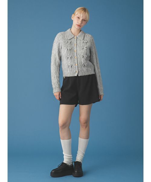 リボンデザインアランポロニットトップス（ニット/セーター）｜FURFUR