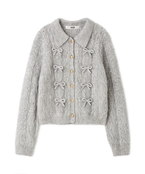 リボンデザインアランポロニットトップス（ニット/セーター）｜FURFUR