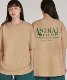 グラデーションレタリングラウンドネック15番手綿半袖Tシャツ_ベージュ