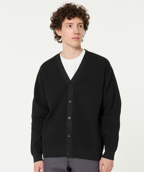 coca(coca)(コカ)の「ポリウーリー畦編みカーディガン(カーディガン/ボレロ・メンズ・ブラック/グレイッシュベージュ・L/M/XL)」の1枚目の写真
