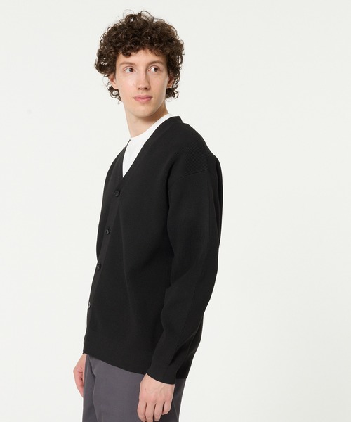 coca(coca)(コカ)の「ポリウーリー畦編みカーディガン(カーディガン/ボレロ・メンズ・ブラック/グレイッシュベージュ・L/M/XL)」の7枚目の写真