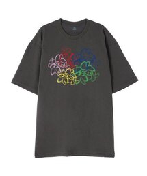[オーバーサイズ]レインボーフラワー13番手コットンラウンドネック半袖Tシャツ_カーキ