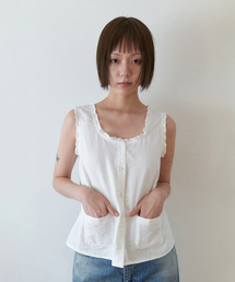 Ruffle pocket crop blouse_WHITE