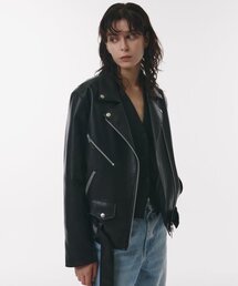 Harlem Rounge】 ノーカラーラムレザーダブルライダース（ライダース