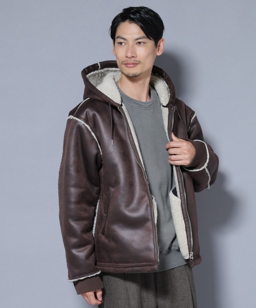 セール】クラックフェイクムートンフードブルゾン（ブルゾン）｜NANO