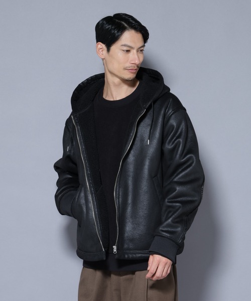 セール】クラックフェイクムートンフードブルゾン（ブルゾン）｜NANO