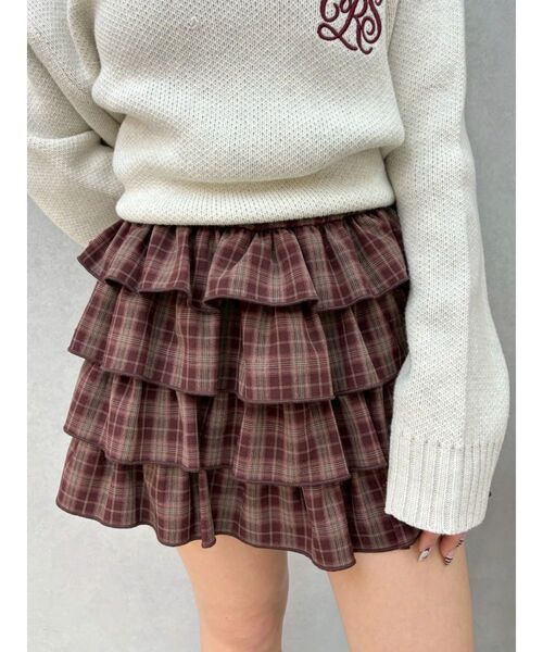 EVRIS（エヴリス）の「フリルチェックミニスカート（スカート・レディース・ネイビー/ブラック/レッド・FREE）」の3枚目の写真