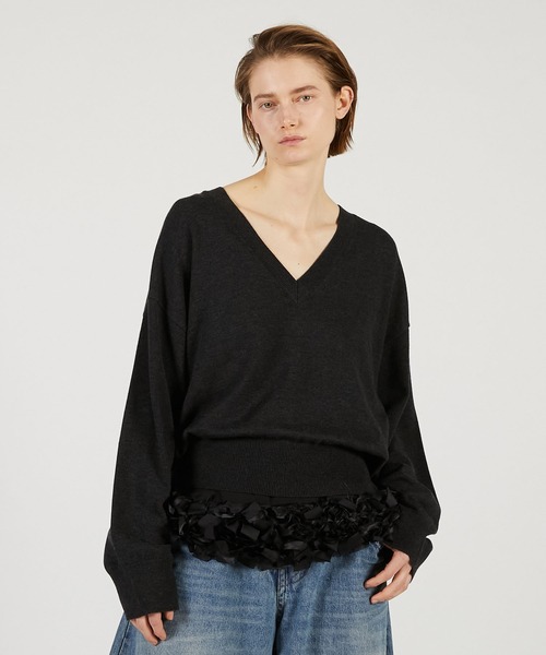 PRANK PROJECT(プランクプロジェクト)の「テープリボンキャミレイヤードニット / Tape Ribbon Camisole Layer Knit(ニット/セーター・レディース・チャコールグレー/ライトグレー・FREE)」の7枚目の写真