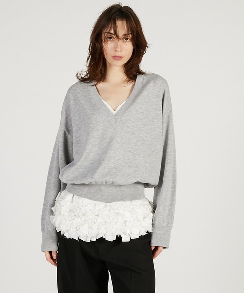 PRANK PROJECT(プランクプロジェクト)の「テープリボンキャミレイヤードニット / Tape Ribbon Camisole Layer Knit(ニット/セーター・レディース・チャコールグレー/ライトグレー・FREE)」の13枚目の写真