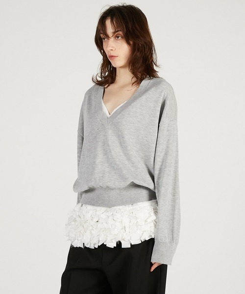 PRANK PROJECT(プランクプロジェクト)の「テープリボンキャミレイヤードニット / Tape Ribbon Camisole Layer Knit(ニット/セーター・レディース・チャコールグレー/ライトグレー・FREE)」の14枚目の写真