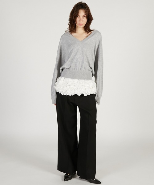 PRANK PROJECT(プランクプロジェクト)の「テープリボンキャミレイヤードニット / Tape Ribbon Camisole Layer Knit(ニット/セーター・レディース・チャコールグレー/ライトグレー・FREE)」の5枚目の写真