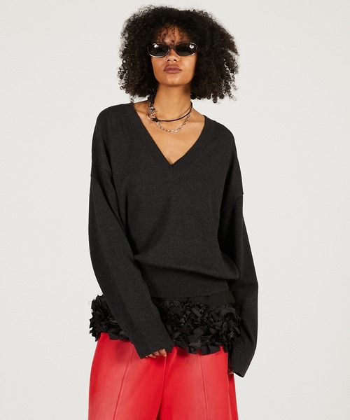 PRANK PROJECT(プランクプロジェクト)の「テープリボンキャミレイヤードニット / Tape Ribbon Camisole Layer Knit(ニット/セーター・レディース・チャコールグレー/ライトグレー・FREE)」の8枚目の写真