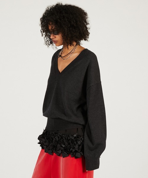 PRANK PROJECT(プランクプロジェクト)の「テープリボンキャミレイヤードニット / Tape Ribbon Camisole Layer Knit(ニット/セーター・レディース・チャコールグレー/ライトグレー・FREE)」の9枚目の写真