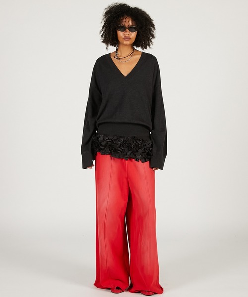 PRANK PROJECT(プランクプロジェクト)の「テープリボンキャミレイヤードニット / Tape Ribbon Camisole Layer Knit(ニット/セーター・レディース・チャコールグレー/ライトグレー・FREE)」の4枚目の写真