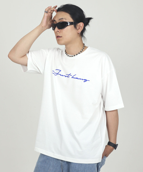 JUSTHANG(ジャストハング)の「2ndロゴブルー ホワイト オーバーサイズ 半袖Tシャツ(Tシャツ/カットソー・メンズ・その他・MEDIUM/LARGE/X-LARGE)」の1枚目の写真