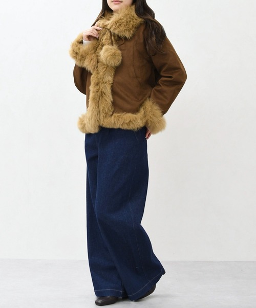31 Sons de mode（トランテアン　ソン　ドゥ　モード）の「2025秋冬新作 一部店舗限定 ふわふわファーポンポン付きムートンショートコート（その他アウター・レディース・ブラウン・ﾌﾘ-）」の7枚目の写真
