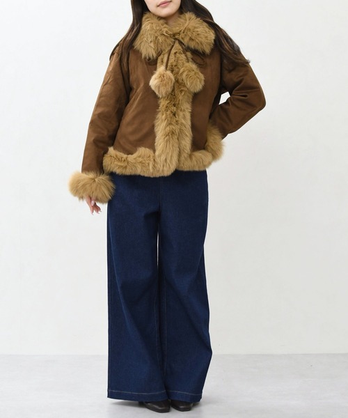 31 Sons de mode（トランテアン　ソン　ドゥ　モード）の「2025秋冬新作 一部店舗限定 ふわふわファーポンポン付きムートンショートコート（その他アウター・レディース・ブラウン・ﾌﾘ-）」の8枚目の写真