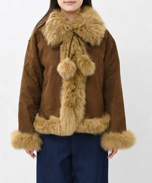 31 Sons de mode（トランテアン　ソン　ドゥ　モード）の「2025秋冬新作 一部店舗限定 ふわふわファーポンポン付きムートンショートコート（その他アウター・レディース・ブラウン・ﾌﾘ-）」の9枚目の写真