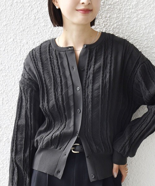 SHIPS（シップス）の「【WEB限定】〈手洗い可能〉レース 編み 2WAY カーディガン（カーディガン/ボレロ・レディース・グリーン/オフホワイト/チャコールグレー・ONE SIZE）」の2枚目の写真