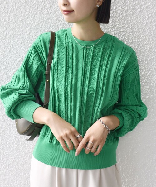 SHIPS（シップス）の「【WEB限定】〈手洗い可能〉レース 編み 2WAY カーディガン（カーディガン/ボレロ・レディース・グリーン/オフホワイト/チャコールグレー・ONE SIZE）」の3枚目の写真