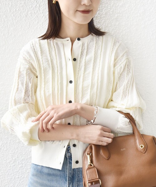 SHIPS（シップス）の「【WEB限定】〈手洗い可能〉レース 編み 2WAY カーディガン（カーディガン/ボレロ・レディース・グリーン/オフホワイト/チャコールグレー・ONE SIZE）」の14枚目の写真