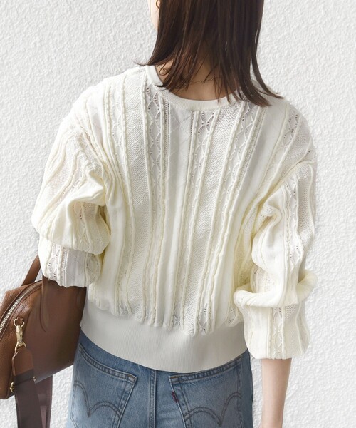 SHIPS（シップス）の「【WEB限定】〈手洗い可能〉レース 編み 2WAY カーディガン（カーディガン/ボレロ・レディース・グリーン/オフホワイト/チャコールグレー・ONE SIZE）」の13枚目の写真