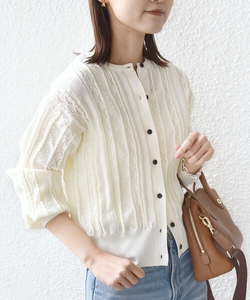 SHIPS（シップス）の「【WEB限定】〈手洗い可能〉レース 編み 2WAY カーディガン（カーディガン/ボレロ・レディース・グリーン/オフホワイト/チャコールグレー・ONE SIZE）」の12枚目の写真