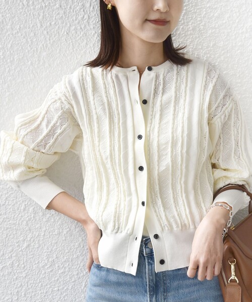 SHIPS（シップス）の「【WEB限定】〈手洗い可能〉レース 編み 2WAY カーディガン（カーディガン/ボレロ・レディース・グリーン/オフホワイト/チャコールグレー・ONE SIZE）」の11枚目の写真