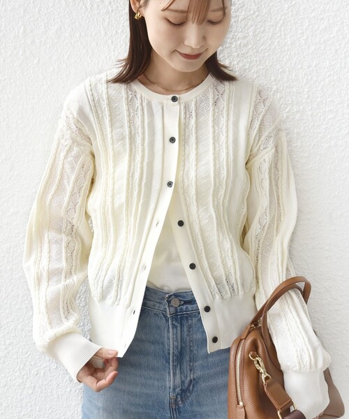 SHIPS（シップス）の「【WEB限定】〈手洗い可能〉レース 編み 2WAY カーディガン（カーディガン/ボレロ・レディース・グリーン/オフホワイト/チャコールグレー・ONE SIZE）」の9枚目の写真