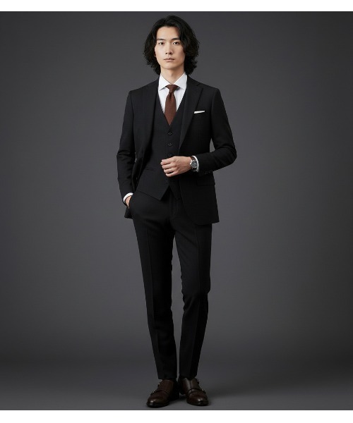 クラシコ　ウォッシャブル チェック 3ピーススーツ／ベスト付き