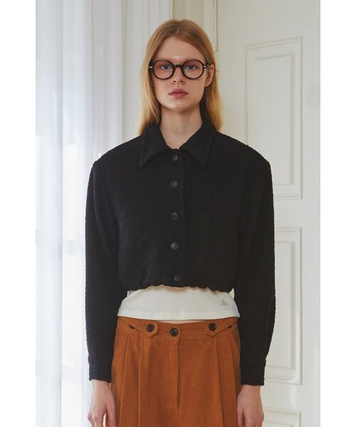 boucle wool cropped jacket (black)