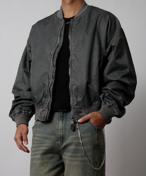 NYLAUS(ナイラス)の「【Nylaus】2026新作 ヴィンテージ ショート丈 MA-1ブルゾン フライトジャケット ミリタリージャケット ナイロンジャケット(MA-1・メンズ・グレー/ブラック・L/M)」の7枚目の写真