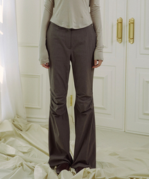 MID-RISE BOOTCUT SHIRRING PANTS, GREY