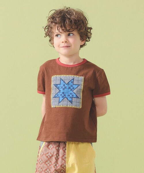 こども ビームス(コドモビームス)の「パッチワーク モチーフ Tシャツ 2026SS(90~140cm)(Tシャツ/カットソー・キッズ・ホワイト系その他5/ブラウン・90/100/110/120/130/140)」の2枚目の写真