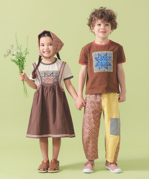 こども ビームス(コドモビームス)の「パッチワーク モチーフ Tシャツ 2026SS(90~140cm)(Tシャツ/カットソー・キッズ・ホワイト系その他5/ブラウン・90/100/110/120/130/140)」の9枚目の写真