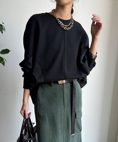 DouDou（ドゥドゥ）の「【WEB限定】異素材切替プルオーバー（Tシャツ/カットソー・レディース・ホワイト/ブラック・FREE）」の2枚目の写真