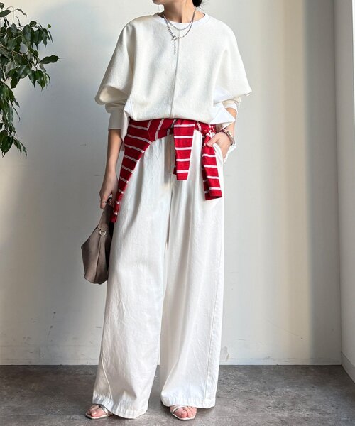 DouDou（ドゥドゥ）の「【WEB限定】異素材切替プルオーバー（Tシャツ/カットソー・レディース・ホワイト/ブラック・FREE）」の12枚目の写真