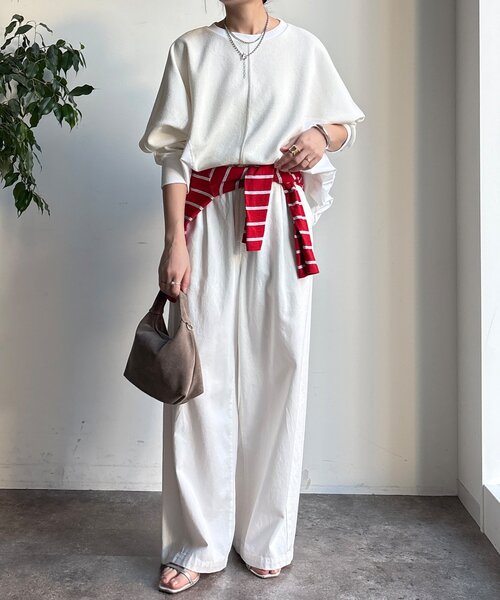 DouDou（ドゥドゥ）の「【WEB限定】異素材切替プルオーバー（Tシャツ/カットソー・レディース・ホワイト/ブラック・FREE）」の13枚目の写真