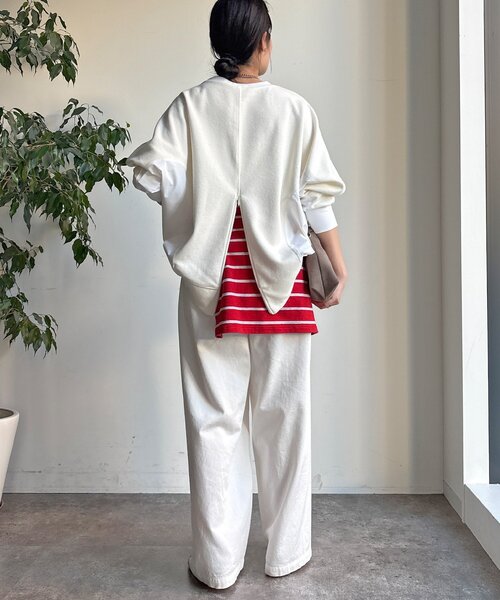 DouDou（ドゥドゥ）の「【WEB限定】異素材切替プルオーバー（Tシャツ/カットソー・レディース・ホワイト/ブラック・FREE）」の16枚目の写真