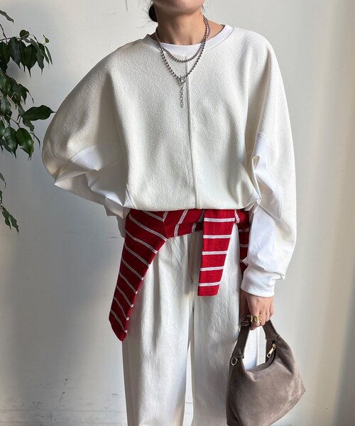 DouDou（ドゥドゥ）の「【WEB限定】異素材切替プルオーバー（Tシャツ/カットソー・レディース・ホワイト/ブラック・FREE）」の18枚目の写真