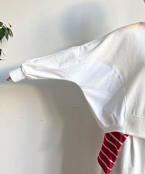 DouDou（ドゥドゥ）の「【WEB限定】異素材切替プルオーバー（Tシャツ/カットソー・レディース・ホワイト/ブラック・FREE）」の4枚目の写真