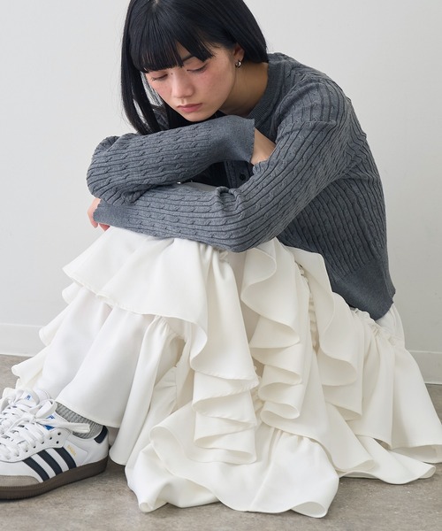 NOGLE(ノグル)の「【NOGLE/ノグル】ボリュームティアードフリルスカート(スカート・レディース・ホワイト/ブラック・FREE)」の4枚目の写真
